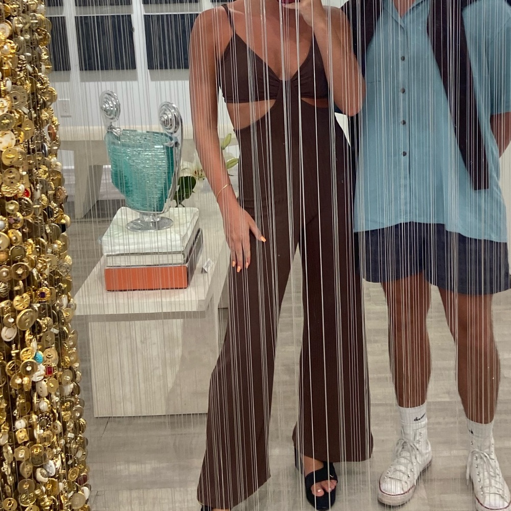 Brown cut out jumpsuit